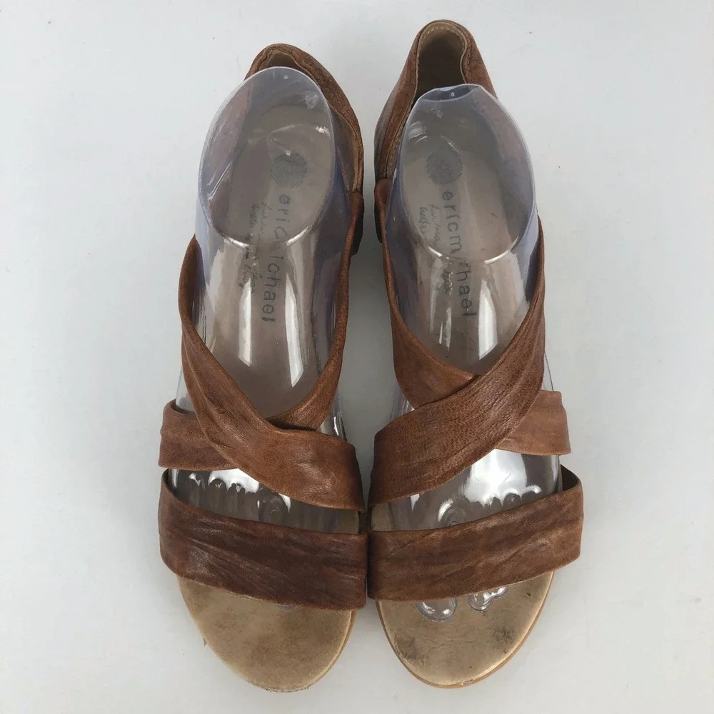 ERIC MICHAEL Netty Leather Espadrille Cross Strap Sandals Sz 40 9.5 Spain